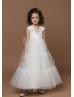 Ivory Lace Tulle Ankle Length Flower Girl Dress